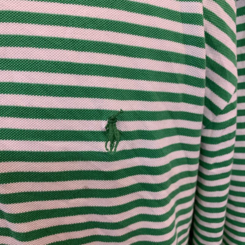 ポロゴルフラルフローレン POLOGOLF ポロシャツ 半袖 ボーダー ワンポイント L ボーダー柄 X ワンポイント 緑 / グリーン / X 白 / ホワイト / メンズ USED 古着 中古 10025650