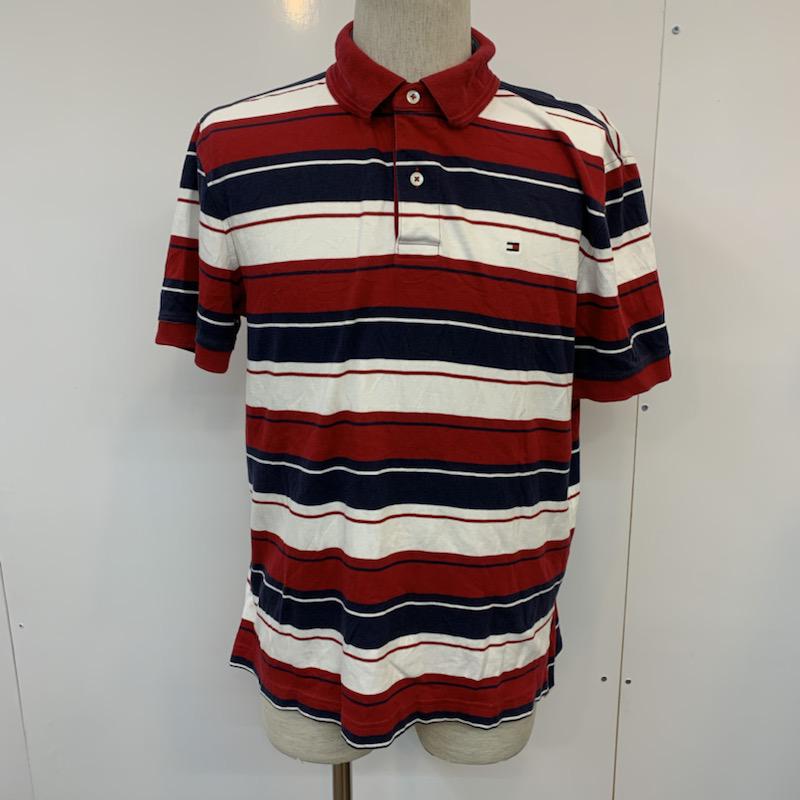 トミーヒルフィガー TOMMY HILFIGER ポロシャツ 半袖 ボーダー ワンポイント M ボーダー柄 X ワンポイント 白 / ホワイト / X 赤 / レッド / X 紺 / ネイビー / メンズ USED 古着 中古 10025711