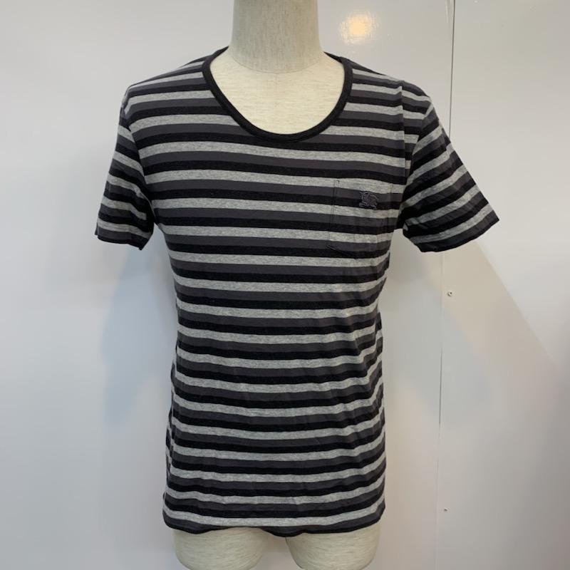 バーバリーブラックレーベル BURBERRY BLACK LABEL Tシャツ 半袖 ボーダー ワンポイント 2 ボーダー柄 X ワンポイント 黒 / ブラック / X 灰 / グレー / メンズ USED 古着 中古 10026292