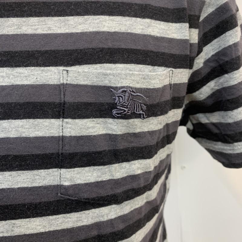 バーバリーブラックレーベル BURBERRY BLACK LABEL Tシャツ 半袖 ボーダー ワンポイント 2 ボーダー柄 X ワンポイント 黒 / ブラック / X 灰 / グレー / メンズ USED 古着 中古 10026292