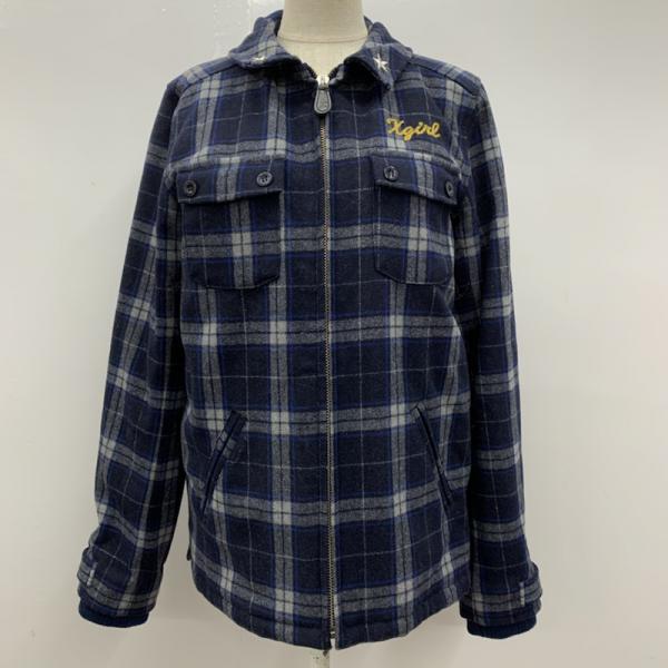 エックスガール X-girl ジャケット、上着 アウター ジャケット チェック ジップアップ X-girl HOLIDAY CPO JACKET 1 チェック 青 / ブルー / X 灰 / グレー / X 紺 / ネイビー / レディース USED 古着 中古 10027610