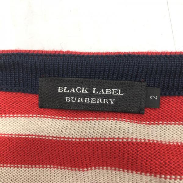 バーバリーブラックレーベル BURBERRY BLACK LABEL ニット、セーター セーター ニット 長袖 ボーダー クルーネック 2 ボーダー柄 灰 / グレー / X 赤 / レッド / メンズ USED 古着 中古 10027751