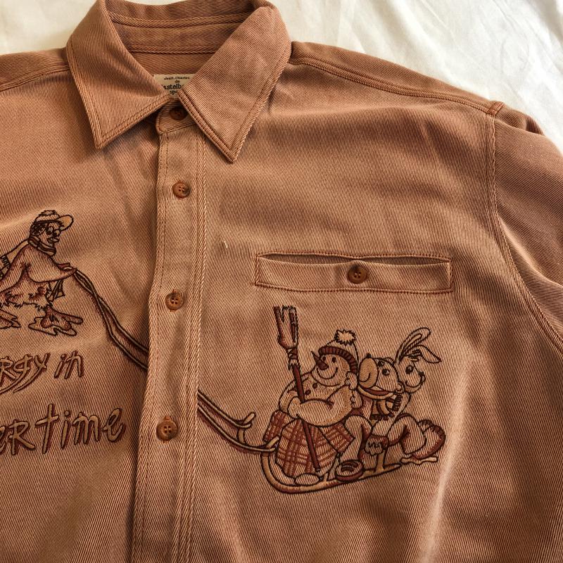 カステルバジャック スポーツ CASTELBAJAC SPORT シャツ、ブラウス 長袖 動物柄刺繍シャツ 雪だるま オーバーサイズ 2 無地 X ロゴ、文字 X 刺繍 X ワンポイント X キャラクター X X アニマル柄 橙 / オレンジ / X 茶 / ブラウン / メンズ USED 古着 中古 10029103