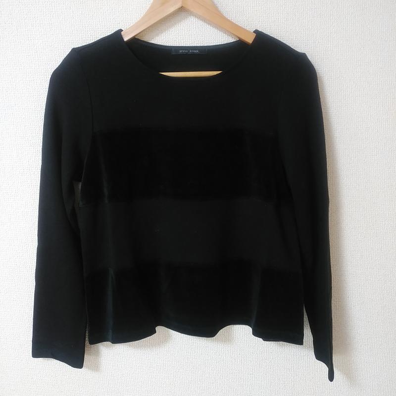 アンナクリーク anna kreek カットソー 長袖 ニットカットソー 無地 黒 / ブラック /  レディース USED 古着 中古 10029271