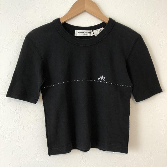 ソニアリキエル SONIA RYKIEL カットソー 半袖 ショート丈カットソー ラインストーン 無地 X ロゴ、文字 X ワンポイント X  黒 / ブラック /  レディース USED 古着 中古 10029275