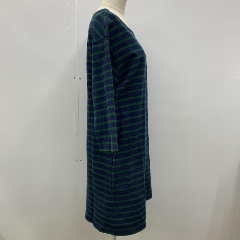 ルミノア Le Minor チュニック 七分袖 ボーダー ワンピース 38 ボーダー柄 紺 / ネイビー / X 緑 / グリーン / レディース USED 古着 中古 10029456