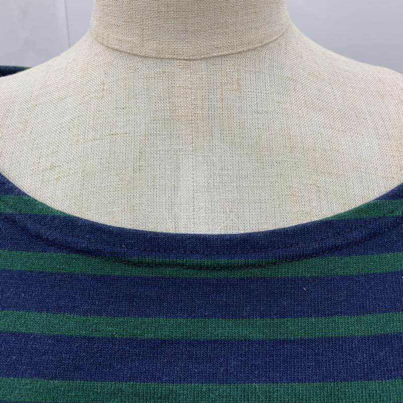 ルミノア Le Minor チュニック 七分袖 ボーダー ワンピース 38 ボーダー柄 紺 / ネイビー / X 緑 / グリーン / レディース USED 古着 中古 10029456