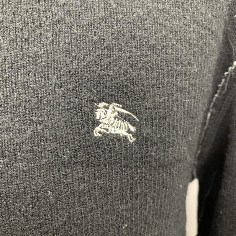 バーバリーブラックレーベル BURBERRY BLACK LABEL ニット、セーター 長袖 無地 クルーネック ワンポイント 2 無地 X ワンポイント 黒 / ブラック / X 灰 / グレー / メンズ USED 古着 中古 10030136