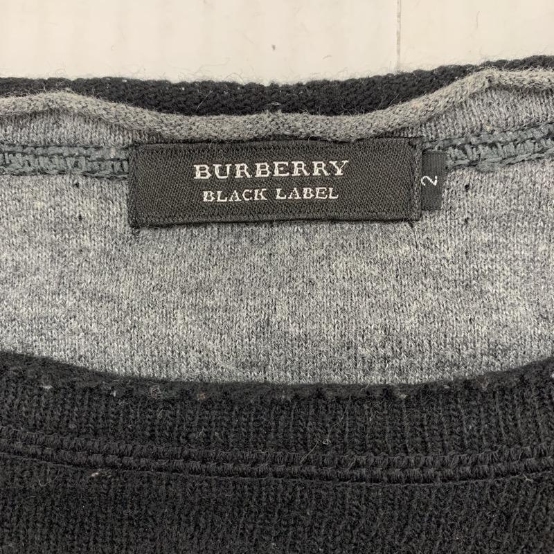 バーバリーブラックレーベル BURBERRY BLACK LABEL ニット、セーター 長袖 無地 クルーネック ワンポイント 2 無地 X ワンポイント 黒 / ブラック / X 灰 / グレー / メンズ USED 古着 中古 10030136