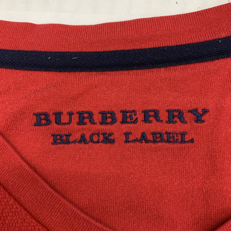 バーバリーブラックレーベル BURBERRY BLACK LABEL カットソー 長袖 Vネック 無地 ワンポイント ロンT 2 無地 X ワンポイント 赤 / レッド / メンズ USED 古着 中古 10030137
