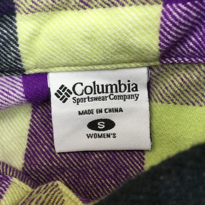 コロンビア Columbia シャツ、ブラウス 長袖 S チェック 白 / ホワイト / X 紫 / パープル / X 緑 / グリーン / X 黄緑 / イエローグリーン / レディース USED 古着 中古 10030489