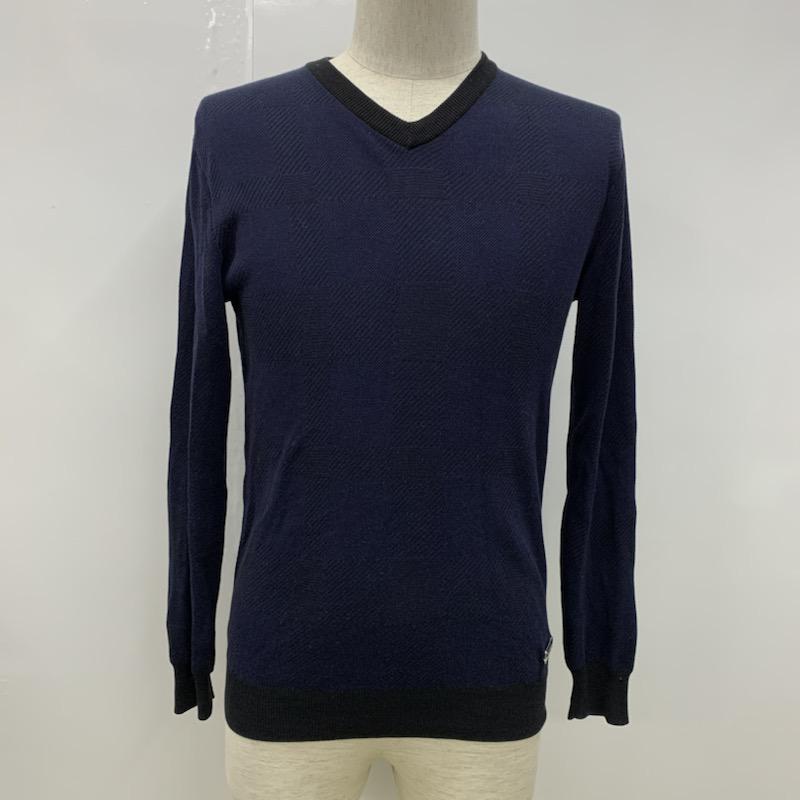 ブラックレーベル・クレストブリッジ BLACK LABEL CRESTBRIDGE カットソー 長袖 Vネック チェック ワンポイント M チェック X ワンポイント 黒 / ブラック / X 紺 / ネイビー / メンズ USED 古着 中古 10030704