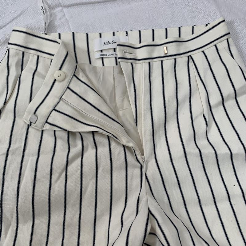 ミラオーウェン Mila Owen パンツ スラックス テーパード 0 ストライプ 白 / ホワイト / X 黒 / ブラック / レディース USED 古着 中古 10031111