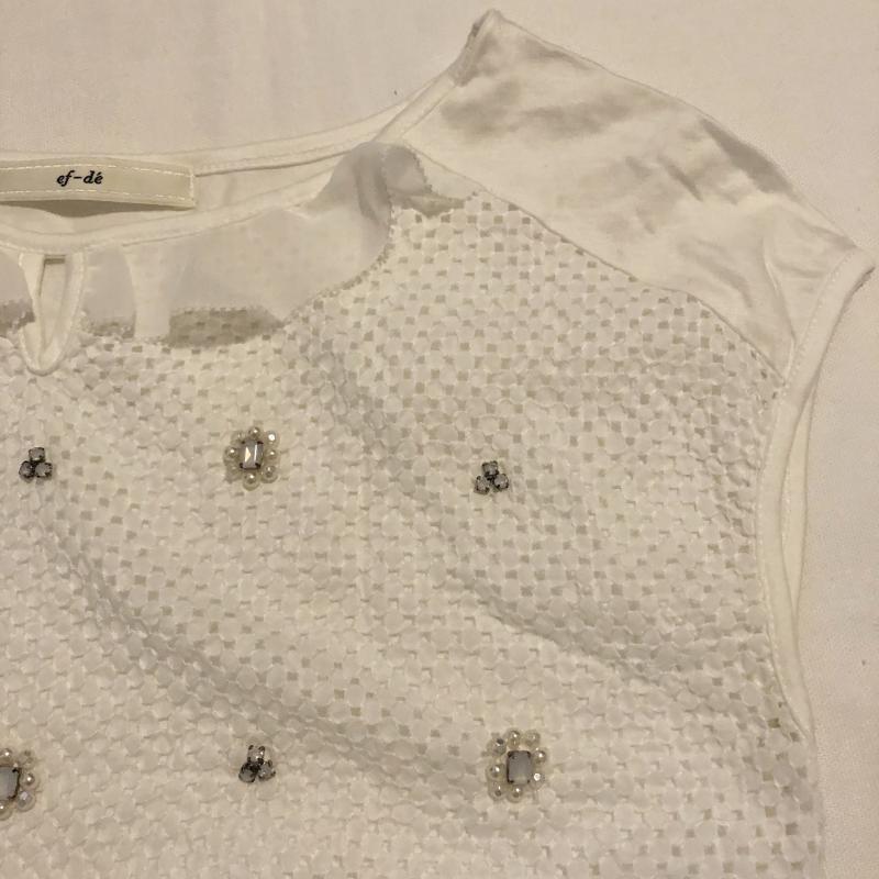 エフデ ef-de カットソー 半袖 ビジューカットソー フリル フレンチスリーブ 9 無地 白 / ホワイト /  レディース USED 古着 中古 10031116