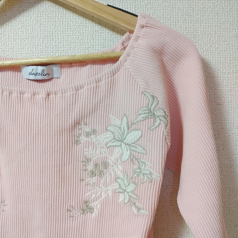 ダズリン dazzlin カットソー 七分袖 FREE 無地 X ワンポイント X 刺繍 桃 / ピンク / X 白 / ホワイト / X 緑 / グリーン /  レディース USED 古着 中古 10031273