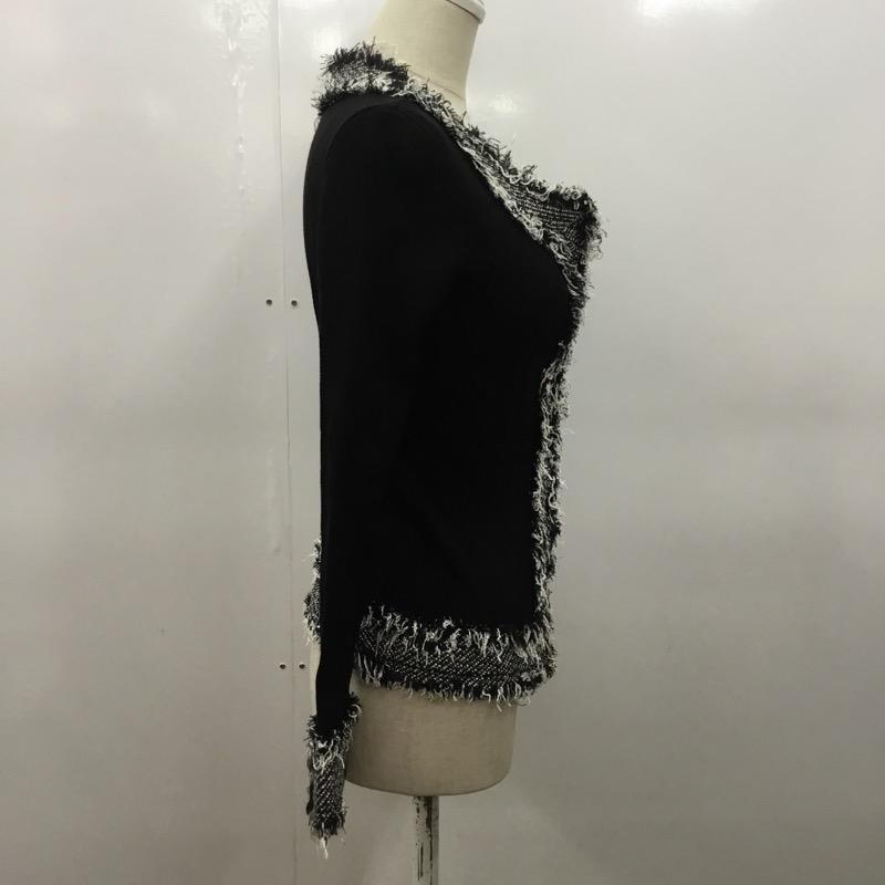 ルスーク LESOUK カーディガン 長袖 無地 リブ 38 無地 X 黒 / ブラック / X 白 / ホワイト / レディース USED 古着 中古 10031905