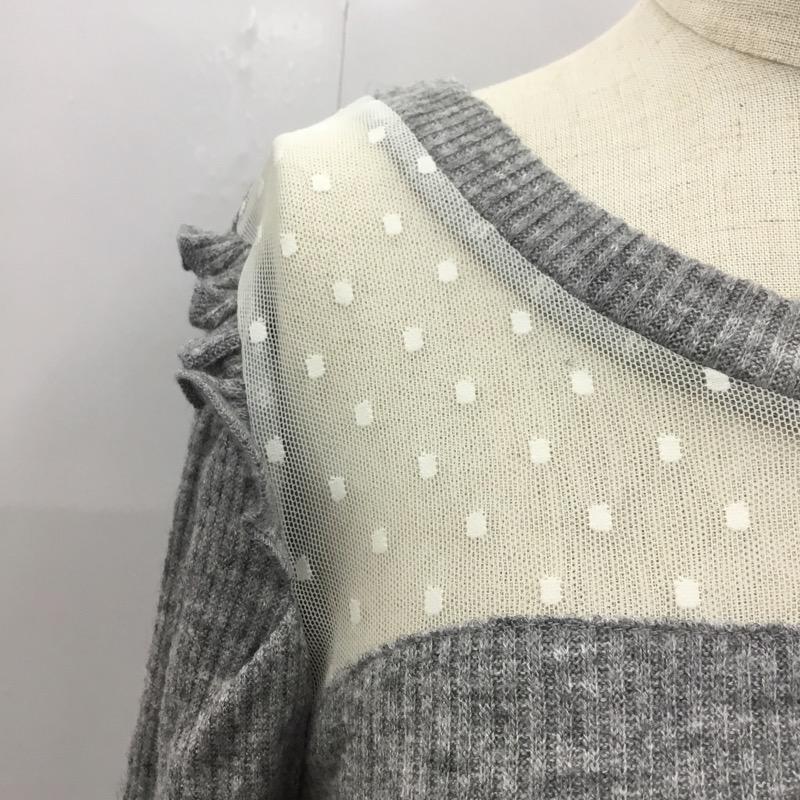 ヘザー Heather ニット、セーター 長袖 無地 ドット フリル 無地 X ドット 白 / ホワイト / X 灰 / グレー / レディース USED 古着 中古 10031988
