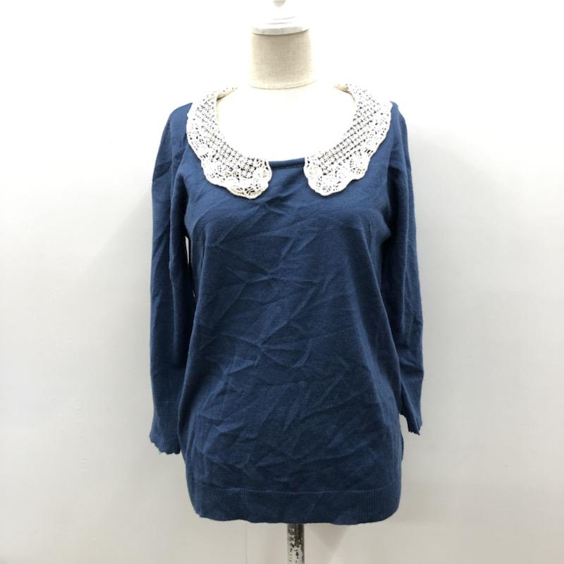 フリーズマート FREE'S MART カットソー 七分袖 無地 レース M 無地 X レース柄 青 / ブルー / X アイボリー / アイボリー /  レディース USED 古着 中古 10032189