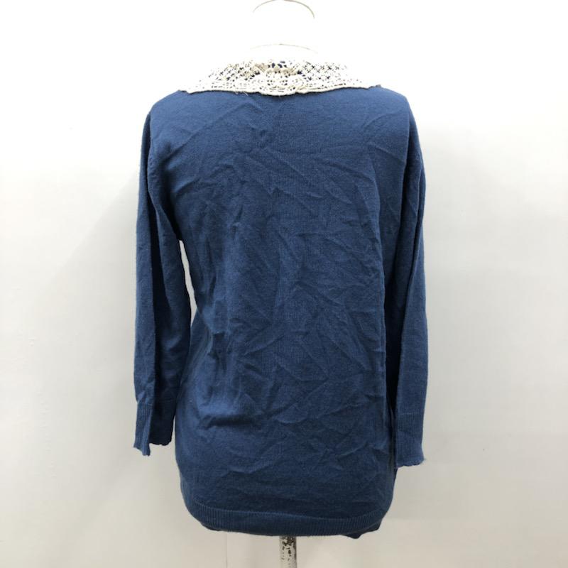 フリーズマート FREE'S MART カットソー 七分袖 無地 レース M 無地 X レース柄 青 / ブルー / X アイボリー / アイボリー /  レディース USED 古着 中古 10032189