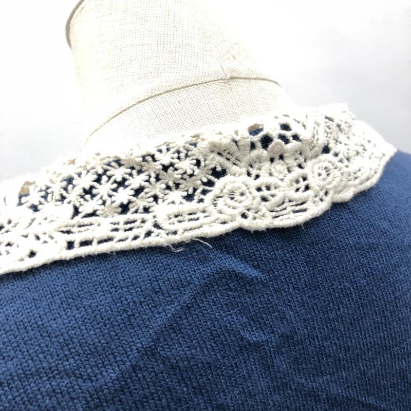 フリーズマート FREE'S MART カットソー 七分袖 無地 レース M 無地 X レース柄 青 / ブルー / X アイボリー / アイボリー /  レディース USED 古着 中古 10032189