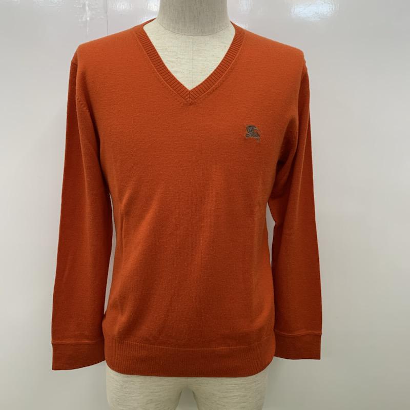 バーバリーブラックレーベル BURBERRY BLACK LABEL ニット、セーター 長袖 Vネック 1 ワンポイント 橙 / オレンジ / メンズ USED 古着 中古 10032457