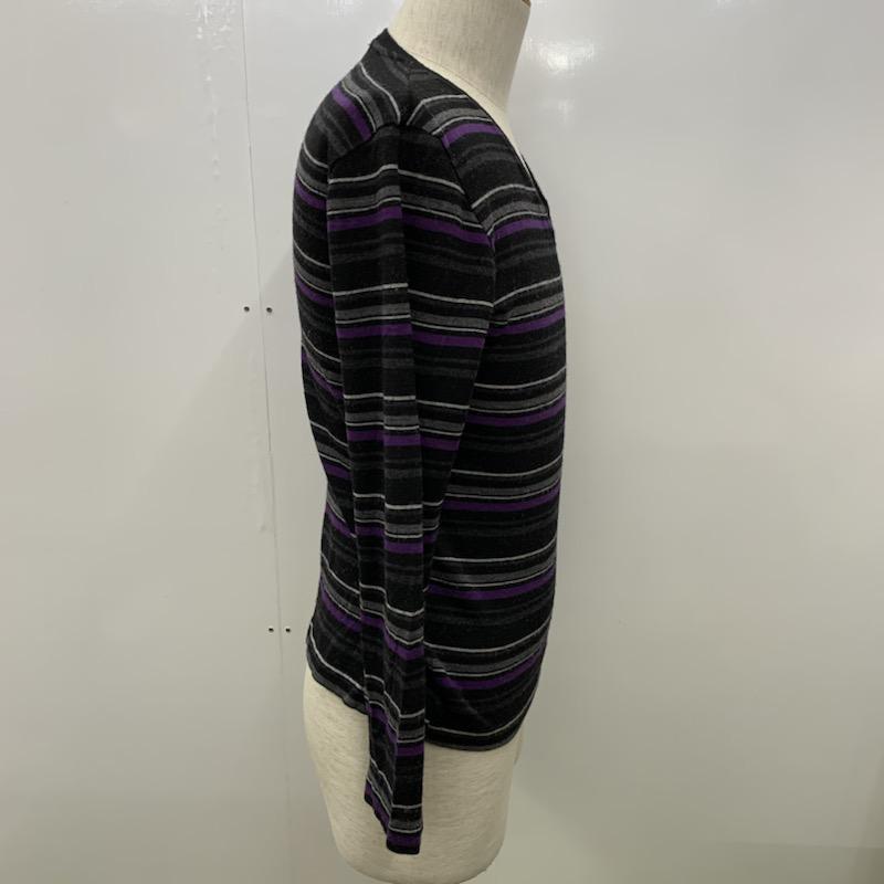 バーバリーブラックレーベル BURBERRY BLACK LABEL カットソー 長袖 Vネック ボーダー 2 ボーダー柄 黒 / ブラック / メンズ USED 古着 中古 10032472