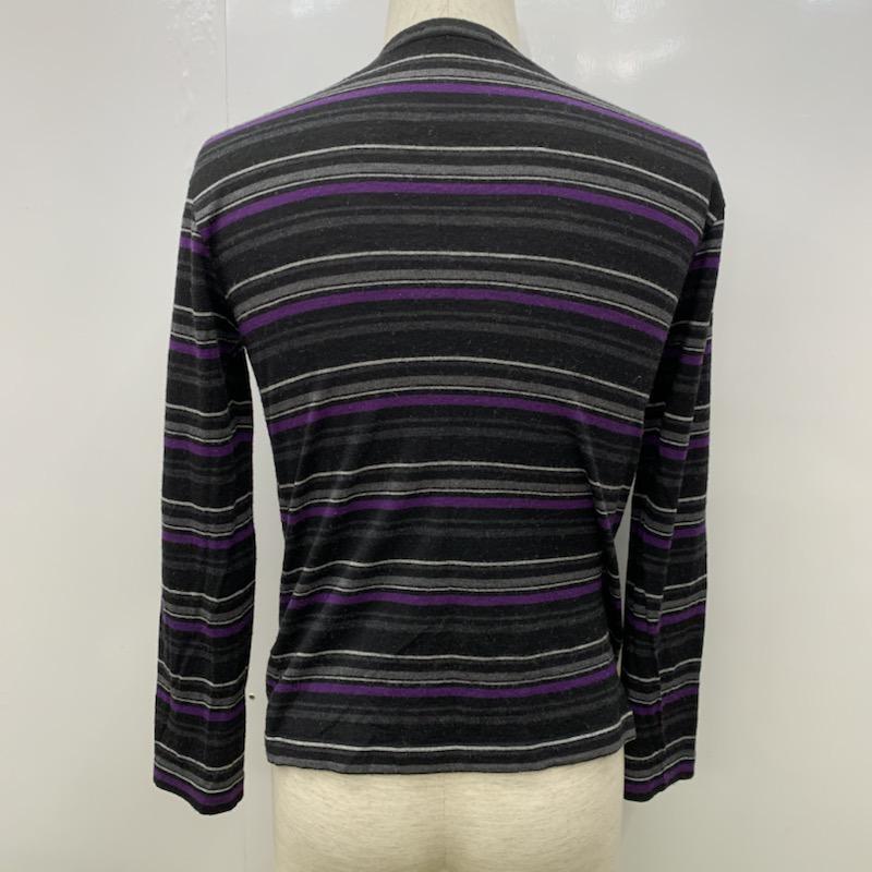 バーバリーブラックレーベル BURBERRY BLACK LABEL カットソー 長袖 Vネック ボーダー 2 ボーダー柄 黒 / ブラック / メンズ USED 古着 中古 10032472