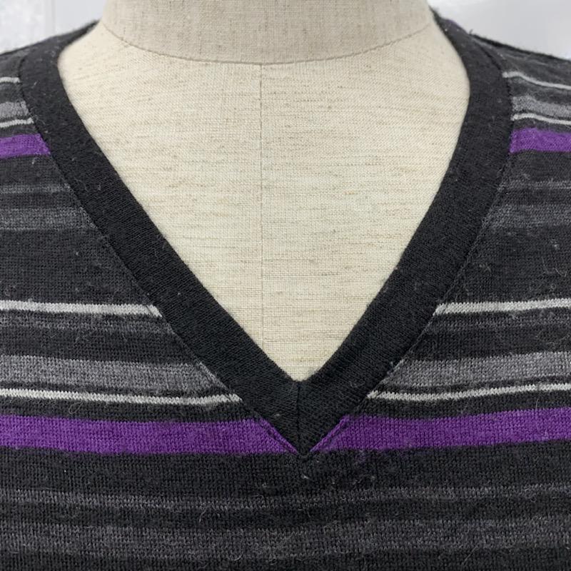 バーバリーブラックレーベル BURBERRY BLACK LABEL カットソー 長袖 Vネック ボーダー 2 ボーダー柄 黒 / ブラック / メンズ USED 古着 中古 10032472