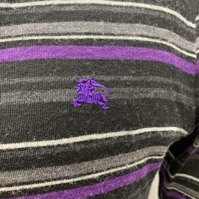 バーバリーブラックレーベル BURBERRY BLACK LABEL カットソー 長袖 Vネック ボーダー 2 ボーダー柄 黒 / ブラック / メンズ USED 古着 中古 10032472