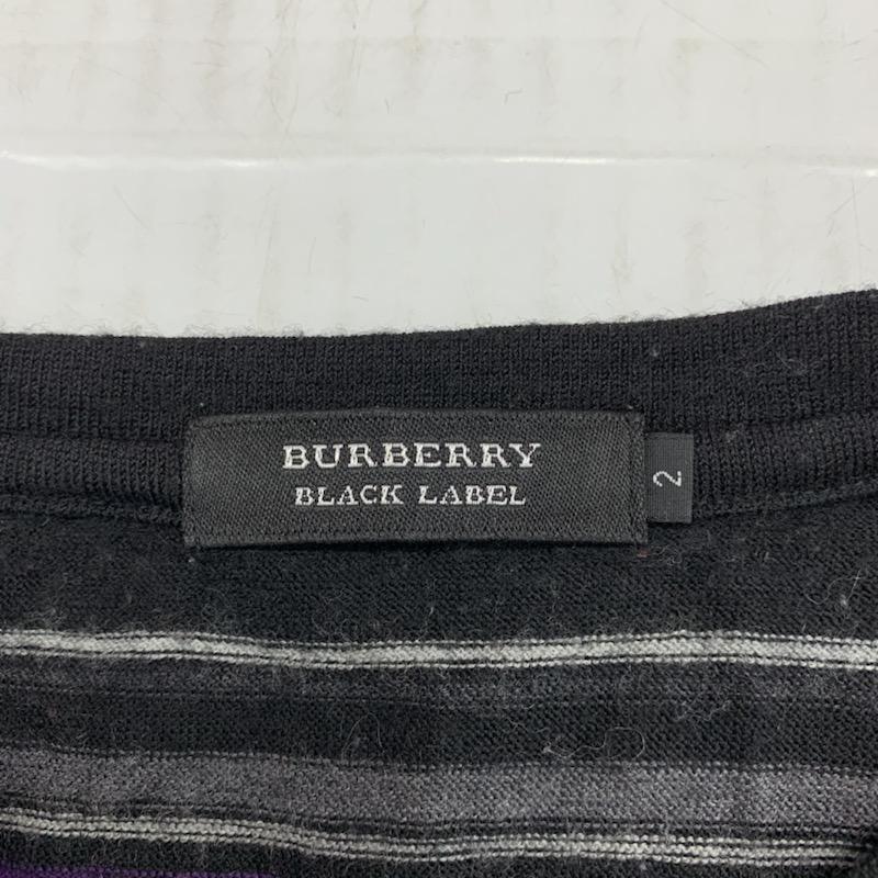 バーバリーブラックレーベル BURBERRY BLACK LABEL カットソー 長袖 Vネック ボーダー 2 ボーダー柄 黒 / ブラック / メンズ USED 古着 中古 10032472