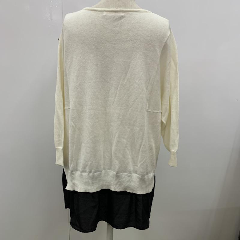 エージーバイアクアガール AGBYAQUAGIRL カットソー 七分袖 無地 切り替え 無地 白 / ホワイト / X 黒 / ブラック /  レディース USED 古着 中古 10032546