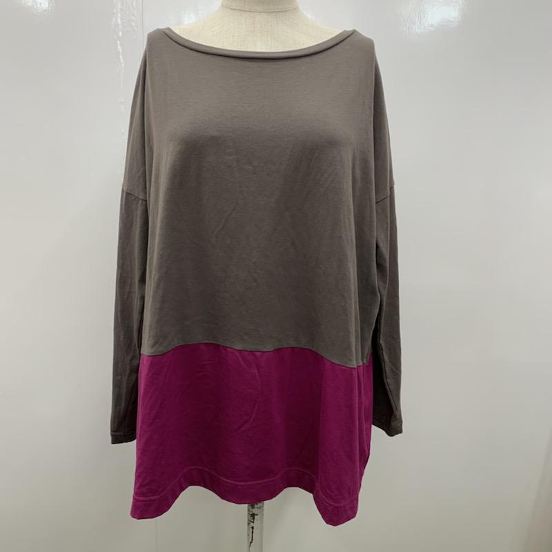 レイビームス Ray BEAMS カットソー 長袖 無地 バイカラー 無地 茶 / ブラウン / X マゼンタ / マゼンタ /  レディース USED 古着 中古 10032553