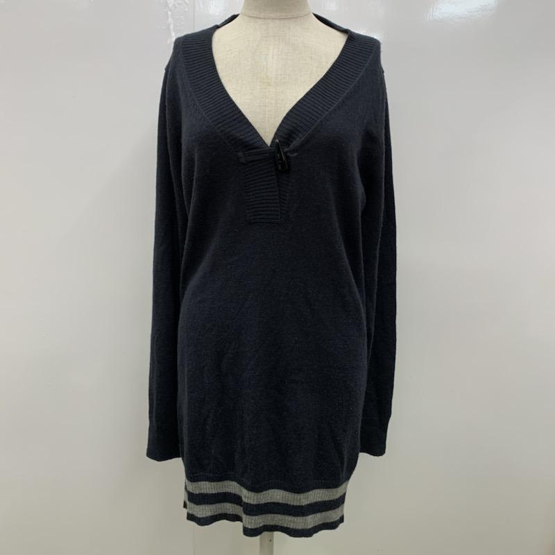 ジーナシス JEANASIS チュニック 長袖 無地 Vネック FREE 無地 灰 / グレー / X 紺 / ネイビー / レディース USED 古着 中古 10032554