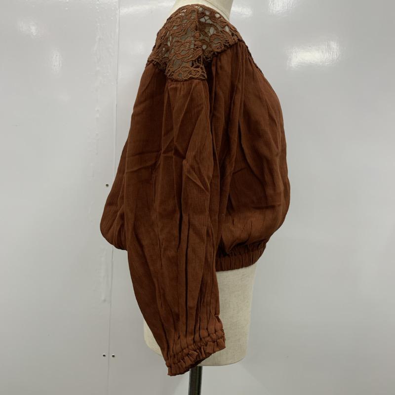マウジー MOUSSY シャツ、ブラウス 長袖 CONTRASTING LACE BLOUSE 010BAH30-6980 タグ付き FREE 無地 茶 / ブラウン / レディース USED 古着 中古 10032717