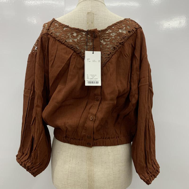 マウジー MOUSSY シャツ、ブラウス 長袖 CONTRASTING LACE BLOUSE 010BAH30-6980 タグ付き FREE 無地 茶 / ブラウン / レディース USED 古着 中古 10032717