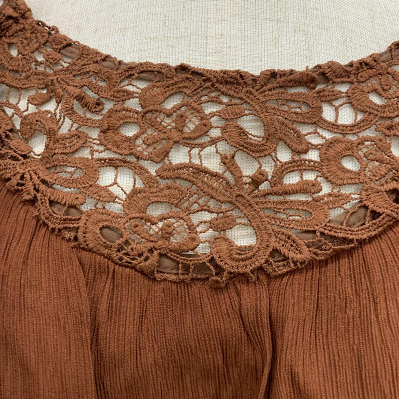 マウジー MOUSSY シャツ、ブラウス 長袖 CONTRASTING LACE BLOUSE 010BAH30-6980 タグ付き FREE 無地 茶 / ブラウン / レディース USED 古着 中古 10032717