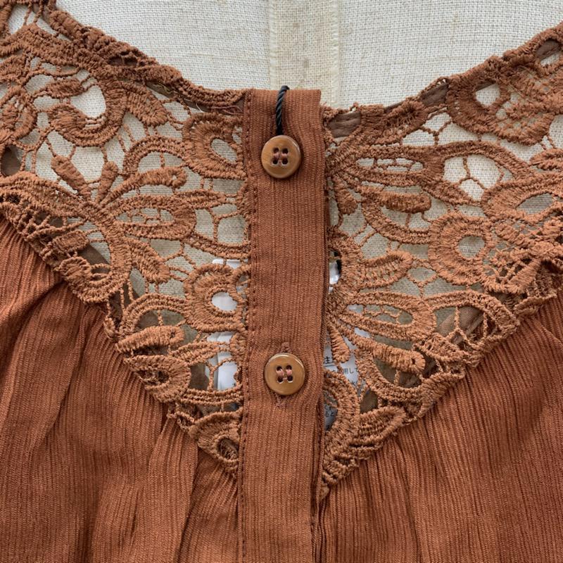 マウジー MOUSSY シャツ、ブラウス 長袖 CONTRASTING LACE BLOUSE 010BAH30-6980 タグ付き FREE 無地 茶 / ブラウン / レディース USED 古着 中古 10032717