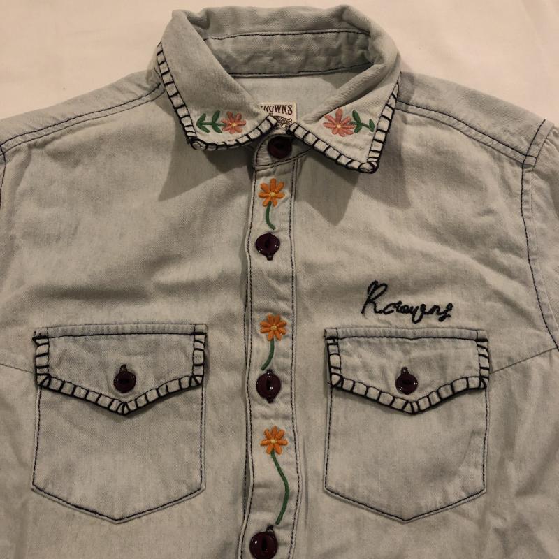 ロデオクラウンズ Rodeo Crowns シャツ、ブラウス 長袖 デニムシャツ S 無地 X 刺繍 X 花柄 インディゴ / インディゴ / レディース USED 古着 中古 10033049