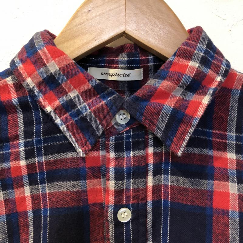 シンプリシテェ Simplicite シャツ、ブラウス 長袖 チェック 青 / ブルー / X 赤 / レッド / X 白 / ホワイト / メンズ USED 古着 中古 10033077