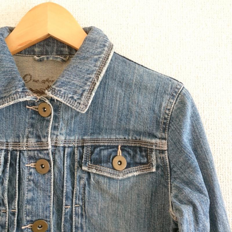 ワンアフター アナザー ナイスクラップ one after another NICE CLAUP ジャケット、上着 ジャケット、ブレザー 0 無地 X ダメージ加工 青 / ブルー / レディース USED 古着 中古 10033185