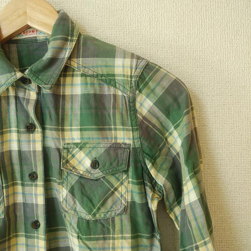 ビームス ハート BEAMS HEART シャツ、ブラウス 長袖 チェック 緑 / グリーン / X 黄 / イエロー / X 青 / ブルー / X 白 / ホワイト / レディース USED 古着 中古 10033267