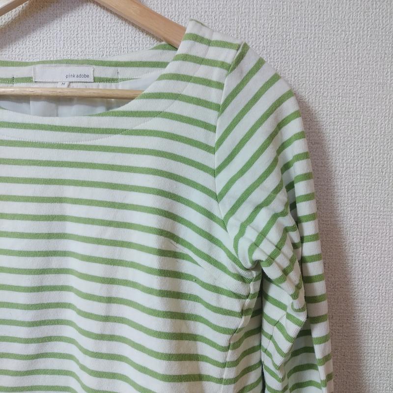 ピンクアドベ pink adobe カットソー 長袖 M ボーダー柄 X 無地 緑 / グリーン / X 白 / ホワイト /  レディース USED 古着 中古 10033273