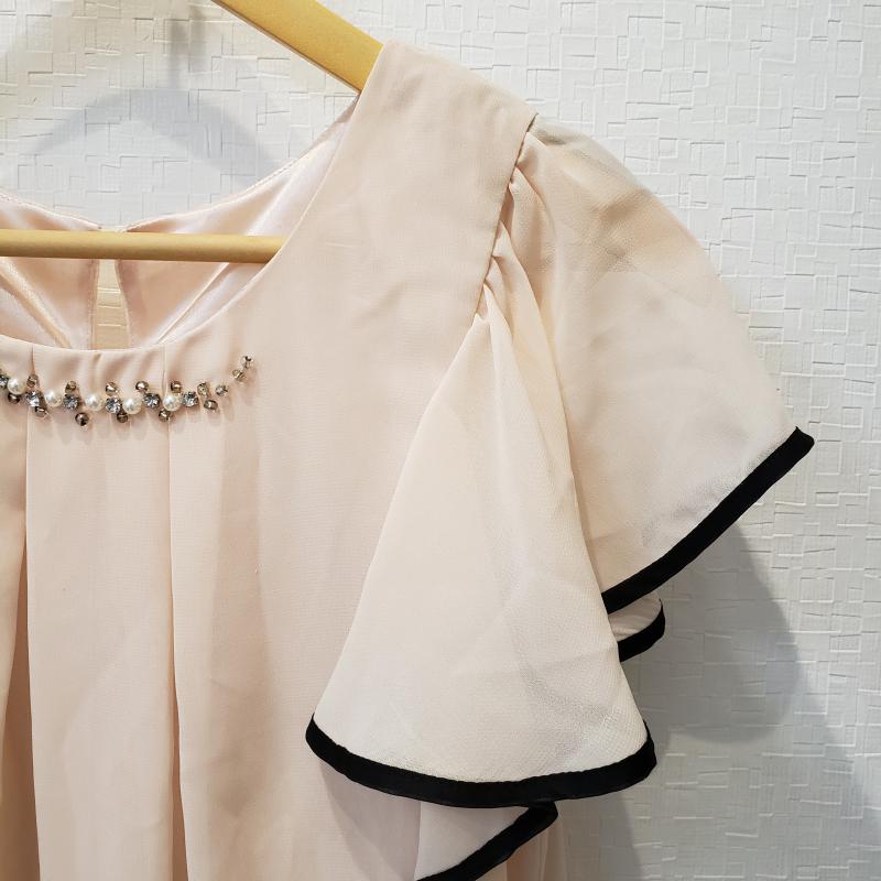 イング INGNI カットソー 半袖 M 無地 桃 / ピンク / X 黒 / ブラック /  レディース USED 古着 中古 10033280