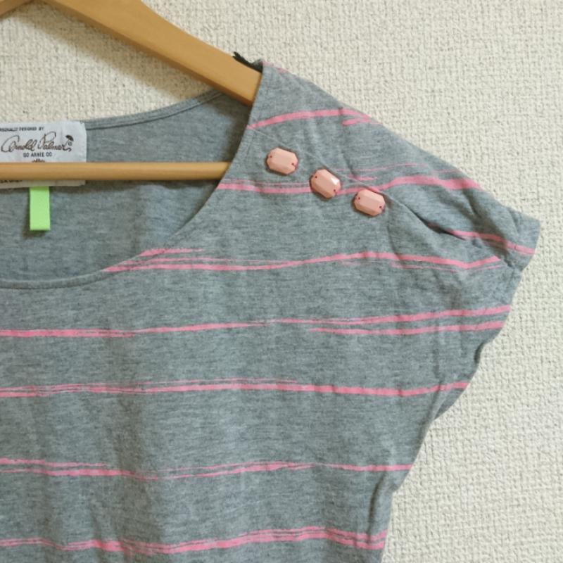 アーノルドパーマー Arnold Palmer カットソー 半袖 1 ボーダー柄 X ロゴ、文字 X ワンポイント 灰 / グレー / X 桃 / ピンク /  レディース USED 古着 中古 10033475