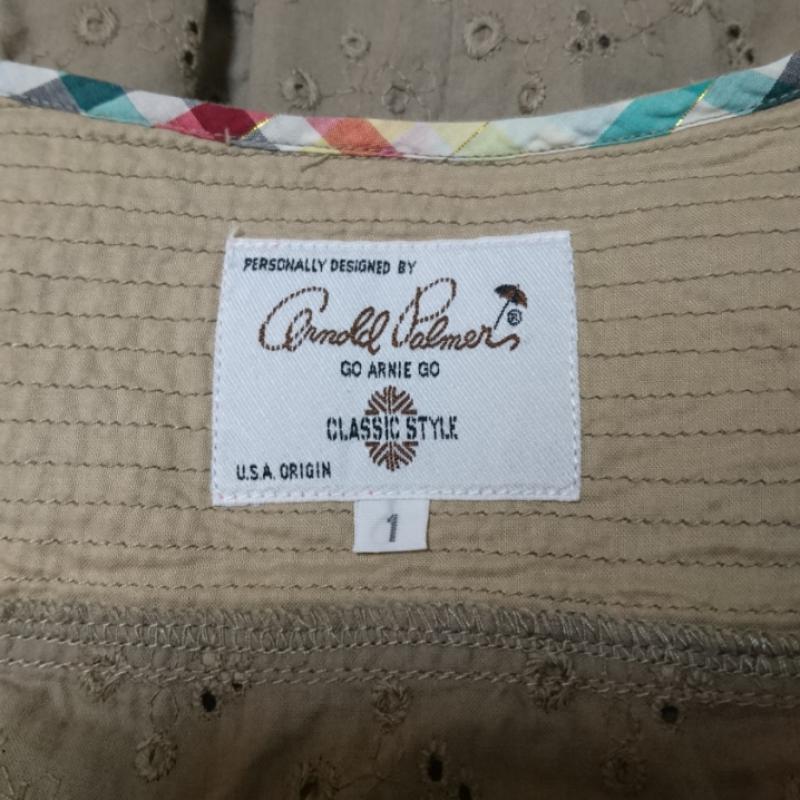 アーノルドパーマー Arnold Palmer シャツ、ブラウス 半袖 ノースリーブ 1 刺繍 茶 / ブラウン / X ベージュ / ベージュ / レディース USED 古着 中古 10033478