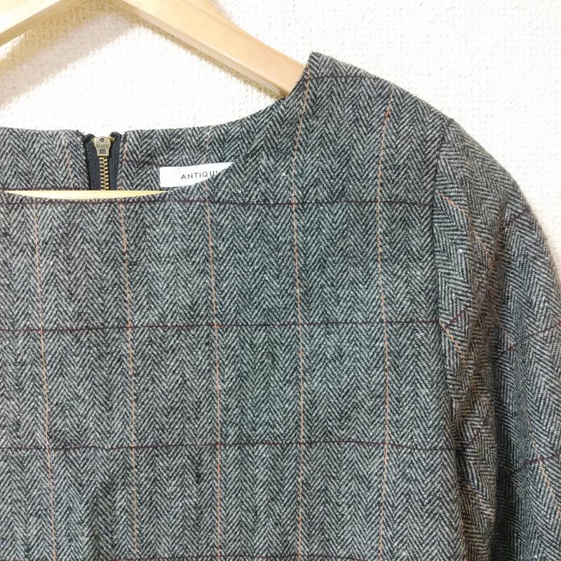 アンティクローズ ANTIQULOTHES カットソー 長袖 ツイードカットソー FREE チェック 灰 / グレー / X 橙 / オレンジ / X 赤 / レッド / X 黒 / ブラック /  レディース USED 古着 中古 10033751