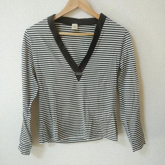 エリオン HERION カットソー 長袖 40 ボーダー柄 白 / ホワイト / X 茶 / ブラウン /  レディース USED 古着 中古 10033753