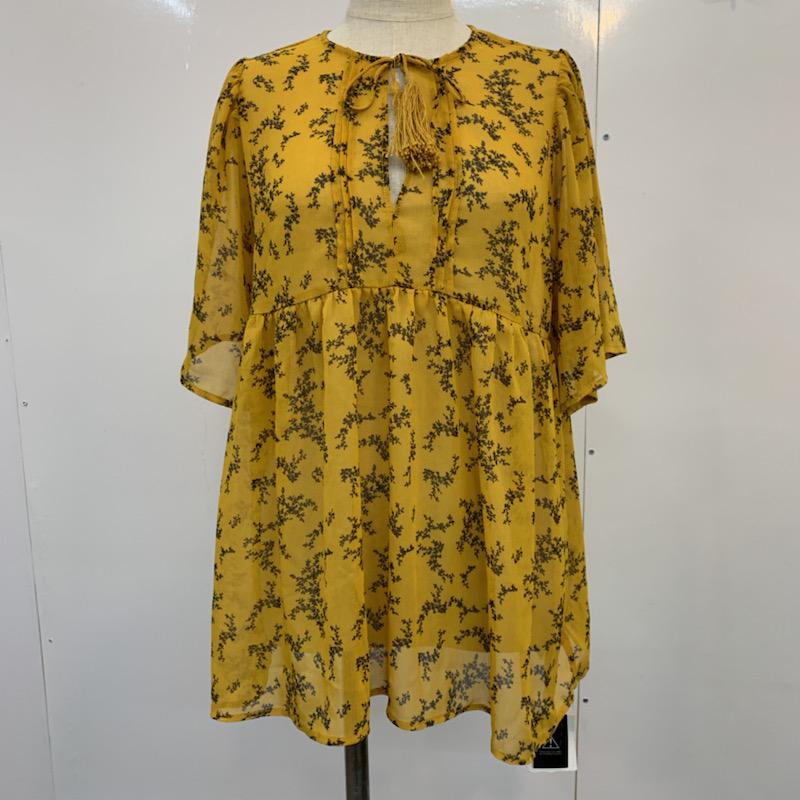 アズールバイマウジー AZUL BY MOUSSY カットソー 半袖 タグ付 M 総柄 X 花柄 黄 / イエロー /  レディース USED 古着 中古 10034617