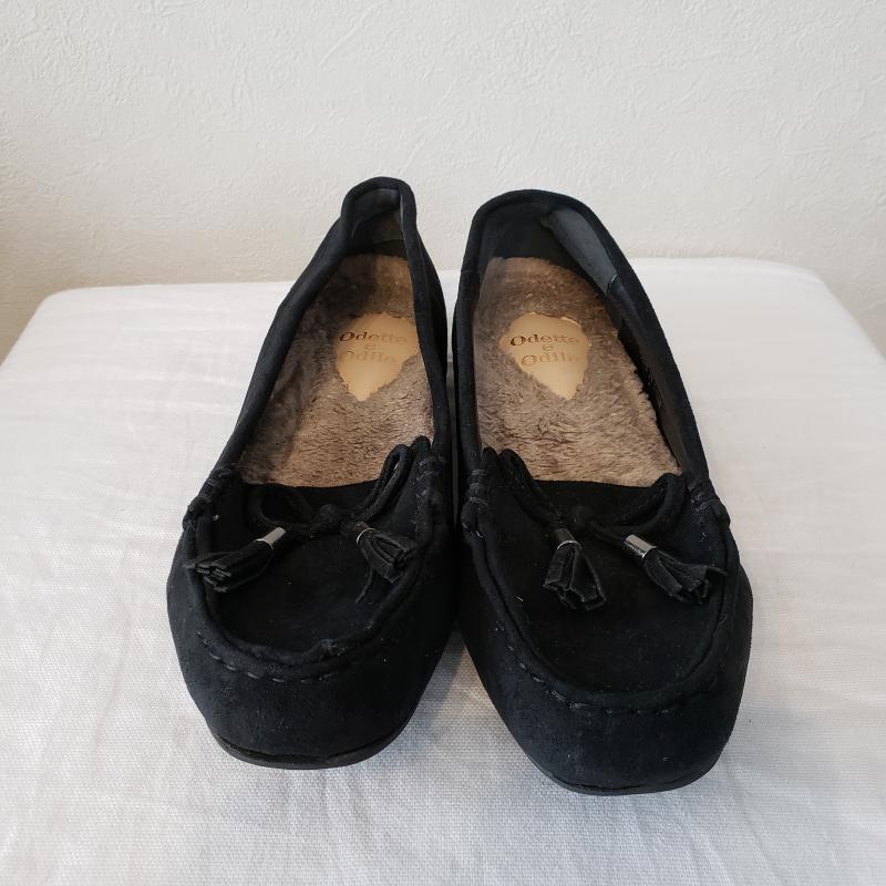 オデットエオディール Odette e Odile スリッポン スリッポン モカシン/タッセル 24.5cm 無地 黒 / ブラック / レディース USED 古着 中古 10034865