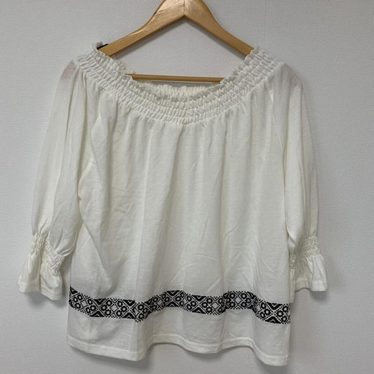 アヴァンリリィ Avan Lily カットソー 七分袖 オフショルダートップス FREE 無地 X 刺繍 白 / ホワイト / X 黒 / ブラック /  レディース USED 古着 中古 10034884